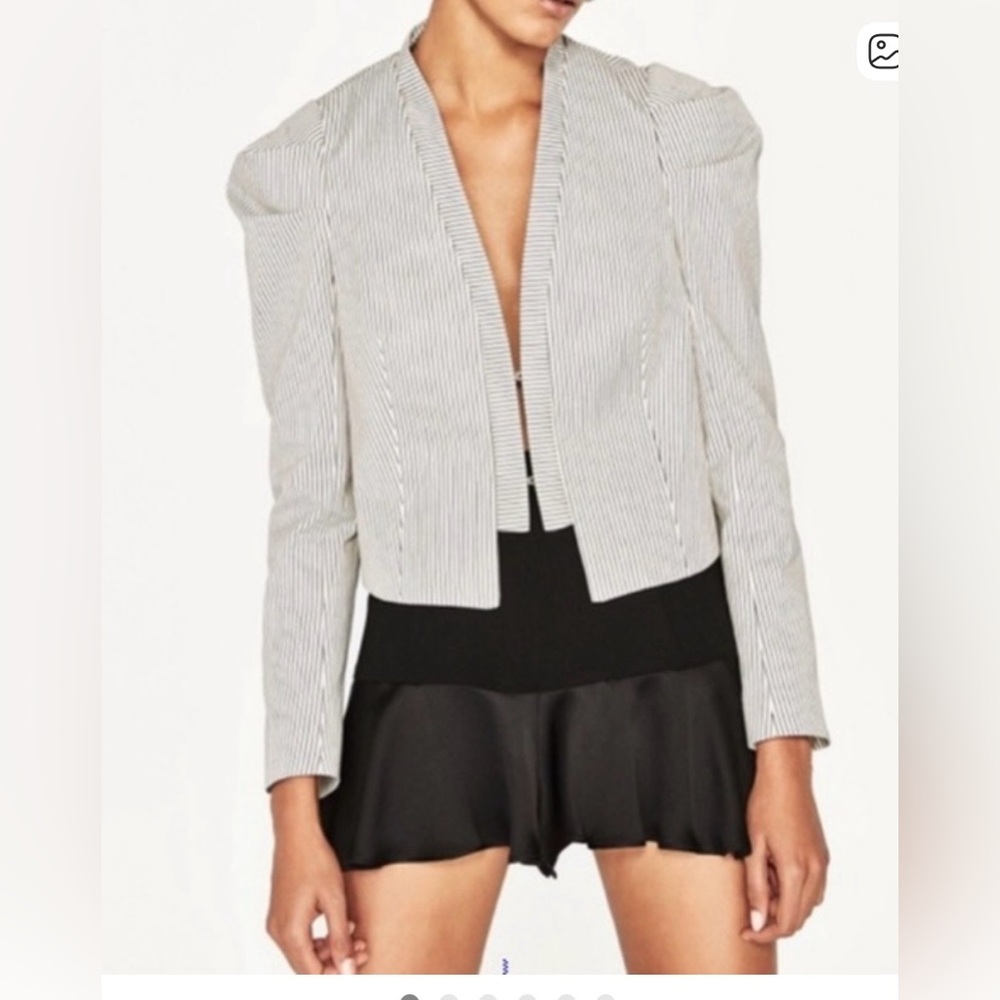 Zara Black & White Pinstripe Cropped Blazer